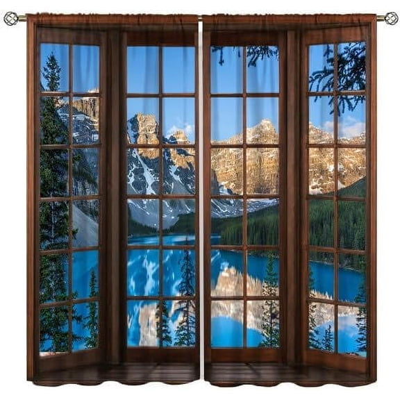Lake Landscape Curtians,Forest Snow Mountain Pine Tree View Window Treatment for Kitchen Bedroom,Nature Mountain Blackout Drapes Living Room Decor 42x84in,2 Panel Set