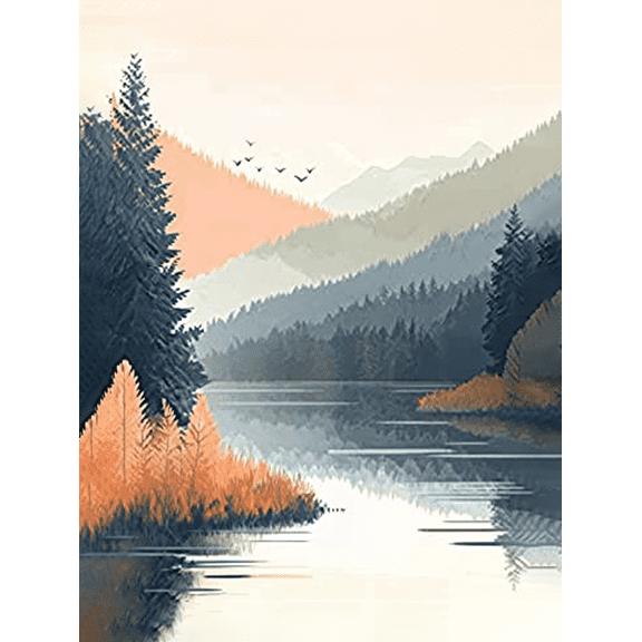 Lake Landscape Decorative Painting/Canvas Art， Suitable for Living Room， Bedroom， Office， Dining Room， Study Room， Hallway， Apartment， Condo， Cabin， Cottage and Lakeside Retreat Decoration.