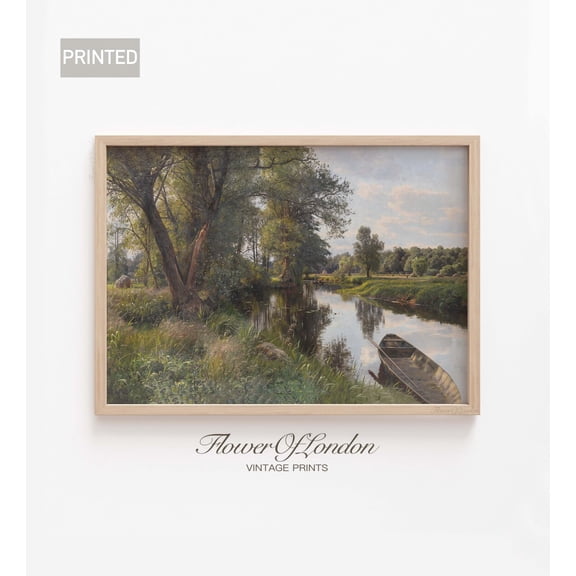 Lake Landscape Print Rustic Vintage Summer Lake Boat Spring, Unframed Poster