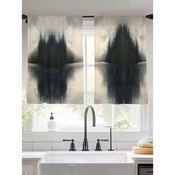 Lake Landscape Sheer Curtains 45 Inches Long 2 Panels Tree Sky Scenery Light Filtering Semi Sheer Window Curtains Drapes for Bedroom Living Room 52"x45"