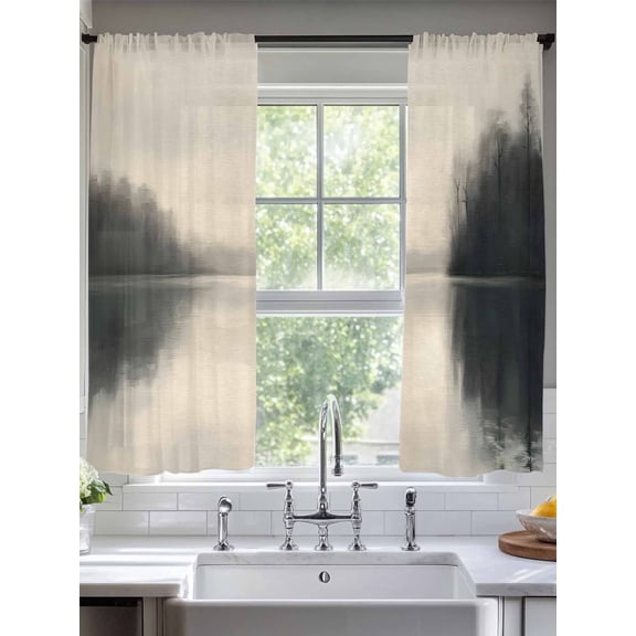 Lake Landscape Sheer Curtains 72 Inches Long 2 Panels Tree Sky Light Filtering Semi Sheer Window Curtains Drapes for Bedroom Living Room 52"x72"