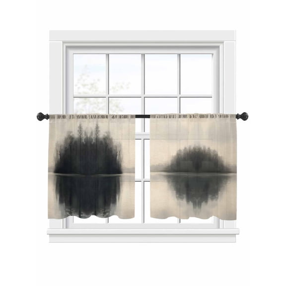 Lake Landscape Sheer Curtains for Living Room Bedroom, Light-filtering Sheer Curtain, Tree Sky Light-Rod Pocket Voile Window Treatment Drapes, 52’’Wx45’’L, 2 Panels Set