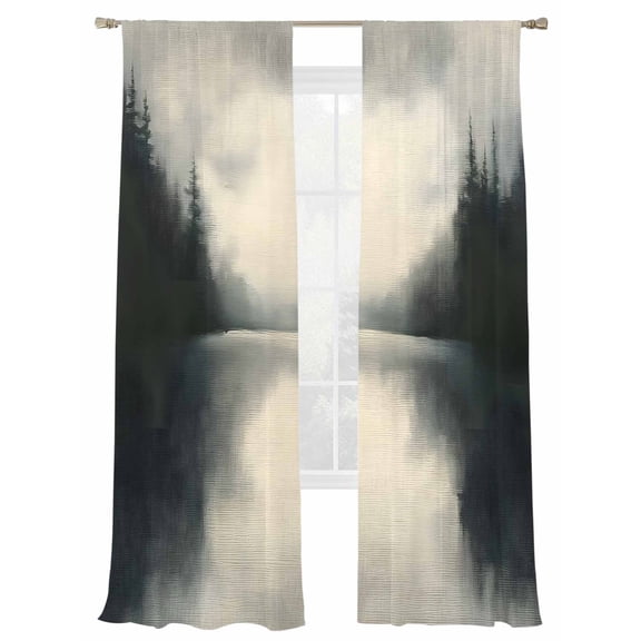 Lake Landscape Sheer Curtains for Living Room Bedroom, Light-filtering Sheer Curtain, Tree Sky Scenery Rod Pocket Voile Window Treatment Drapes, 52’’Wx96’’L, 2 Panels Set