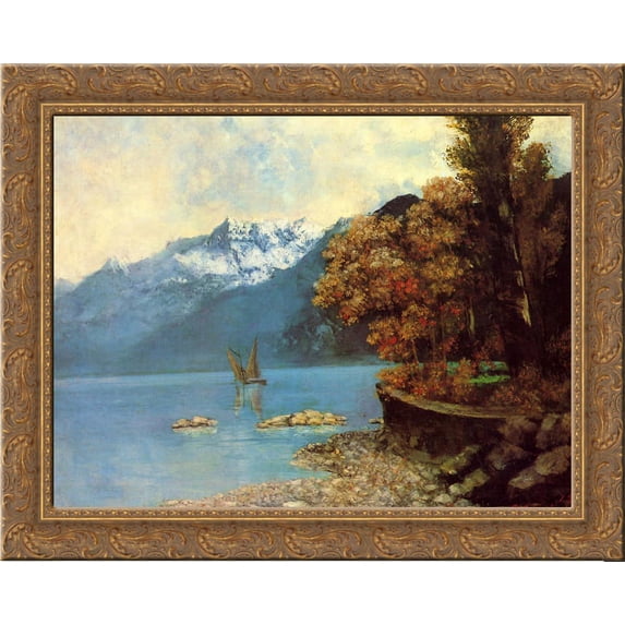 Lake Leman 24x20 Gold Ornate Wood Framed Canvas Art by Gustave Courbet