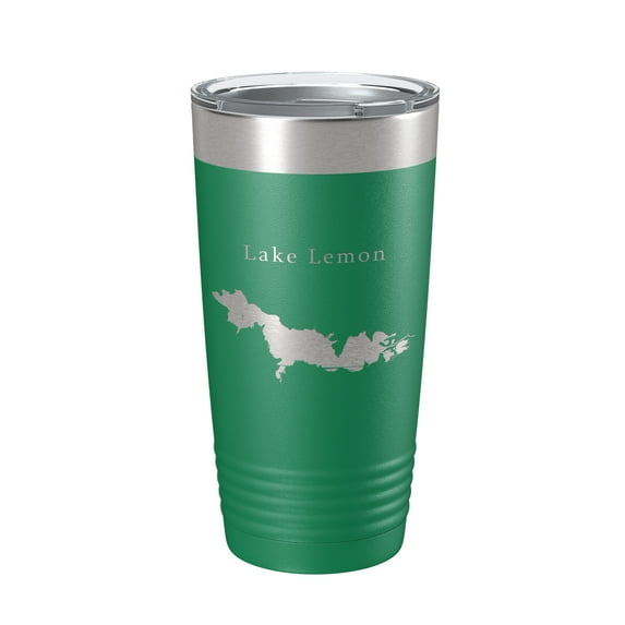 Lake Lemon Map Tumbler Travel Mug Insulated Laser Engraved Coffee Cup Indiana 20 oz Green