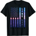 thumbnail image 1 of Lake Life American Flag Dock Sunset Wakeboarder Power Boat T-Shirt men and women can wear, black, white, gifts, 1 of 4