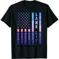 thumbnail image 1 of Lake Life American Flag Dock Sunset Wakeboarder Power Boat T-Shirt, 1 of 3