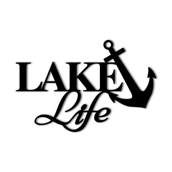 Lake Life with Anchor Metal Home Decor Sign Decorative Lake House Cabin Sign Life is Better Accent Metal Art Wall Sign - 3 Sizes / 13 Colors - 14" Black - Indoor Outdoor Made in USA