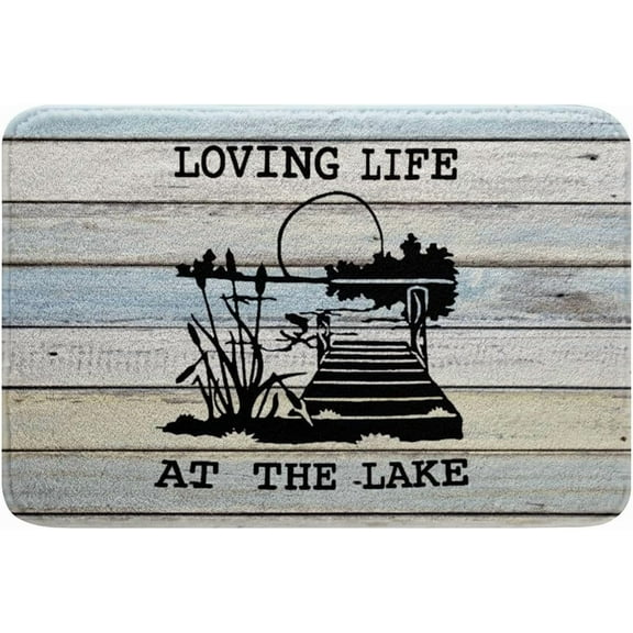 Lake Life Bath Mats for Bathroom,Lake Scenery Bathroom Mats Rugs Retro Wood Panels Machine Washable Rug Carpets Floor Mat Bathroom Decorations 16x24 Inches for Kitchen Bedroom Door Mat