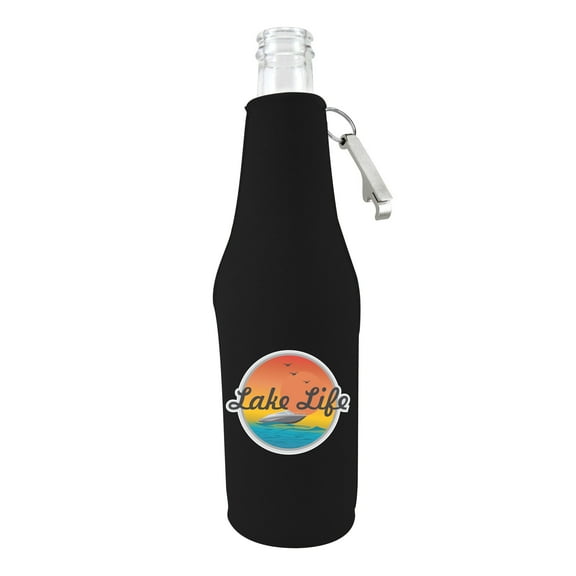 Lake Life Beer Bottle Coolie (Black With Opener)