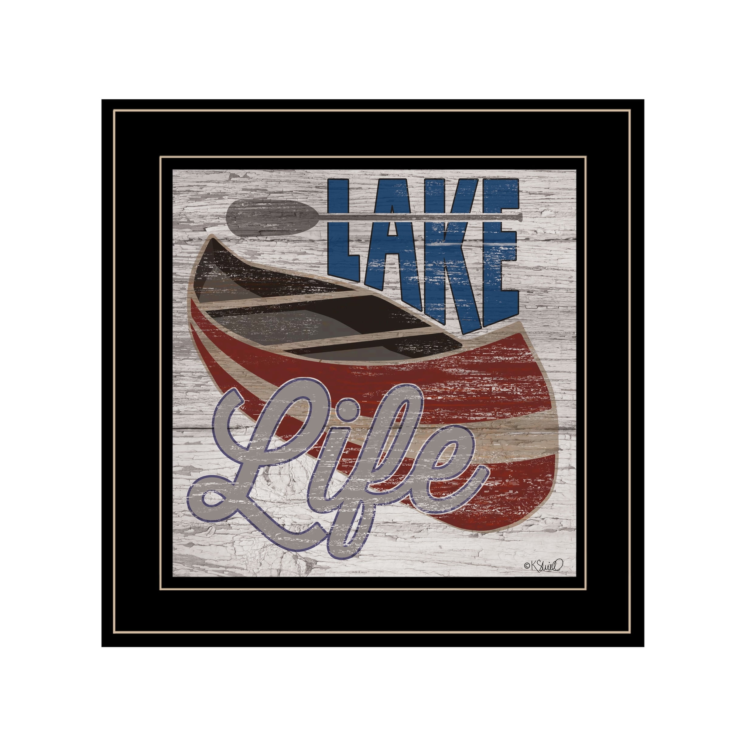 Lake Life Canoe Black Framed Landscape Print Wall Art
