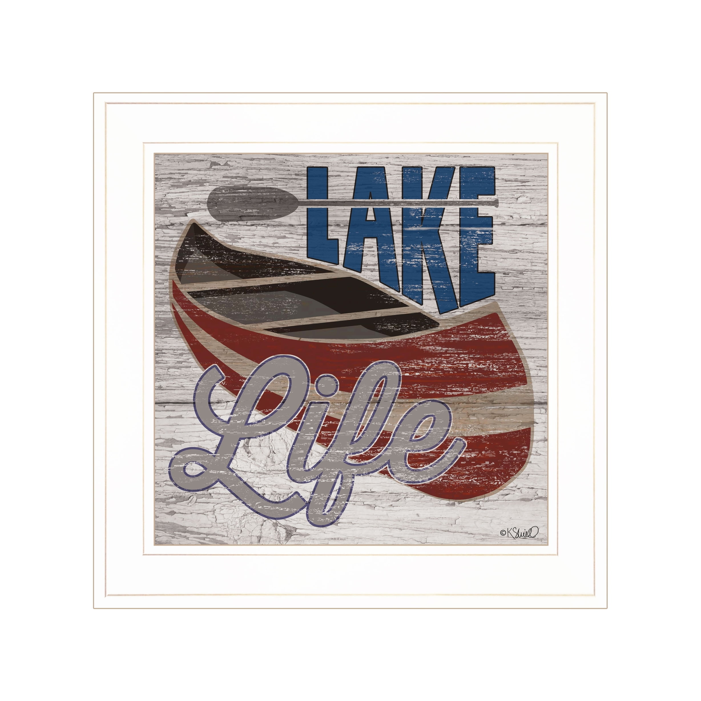 Lake Life Canoe Landscape Print with White Frame