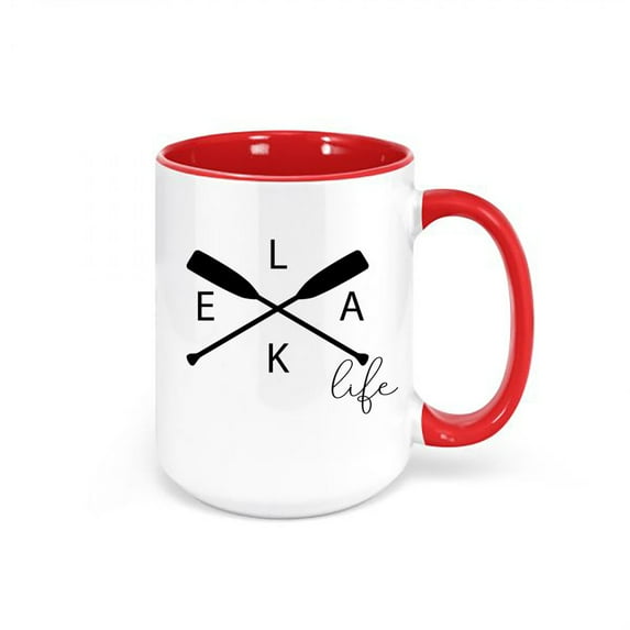 Lake Life Cup, Lake Coffee Mug, Lake Cabin Cup, Cabin Coffee Cup, Lake Life Mug, Gift For Him, Cabin Mug, Lake Lover, Rustic Coffee Mug, RED