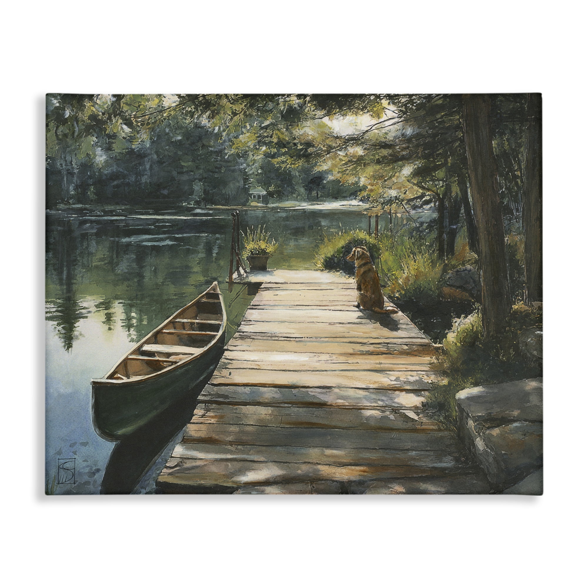 Lake Life Dog on Dock Canvas Wall Art, design by Sara Culpepper