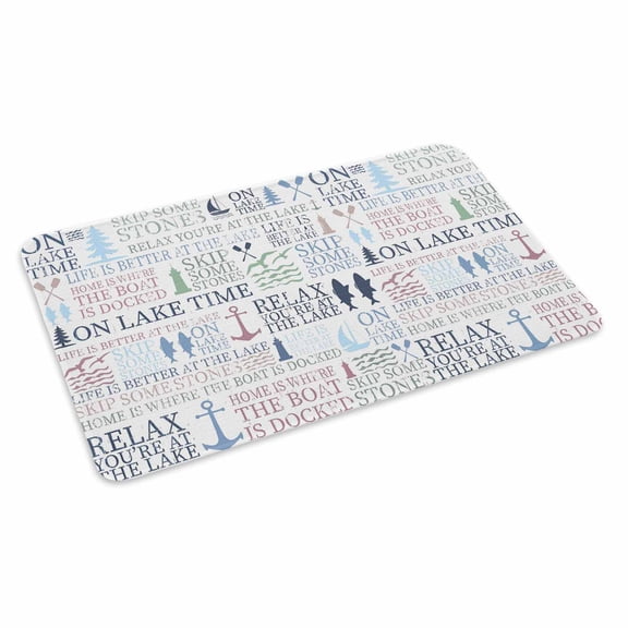 Lake Life Doormat Colorful Word Pine Tree Boat Paddle Lighthouse Fish Non Slip Low Profile Rubber Door Mat Washable Absorbent Indoor Front Door Mat Entryway Rug Entrance Carpet 16x24 Inch