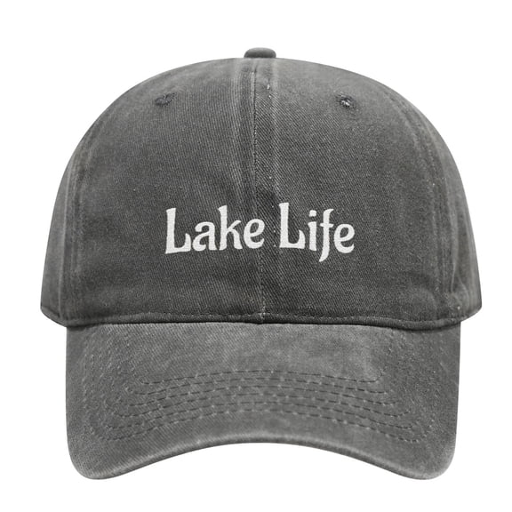 Lake Life Embroidered Vintage Washed Cotton Baseball Cap, Casual Outdoor Dad Hat, Lake Lover Accessory, Gift for Men Women Boating Fishing Enthusiasts