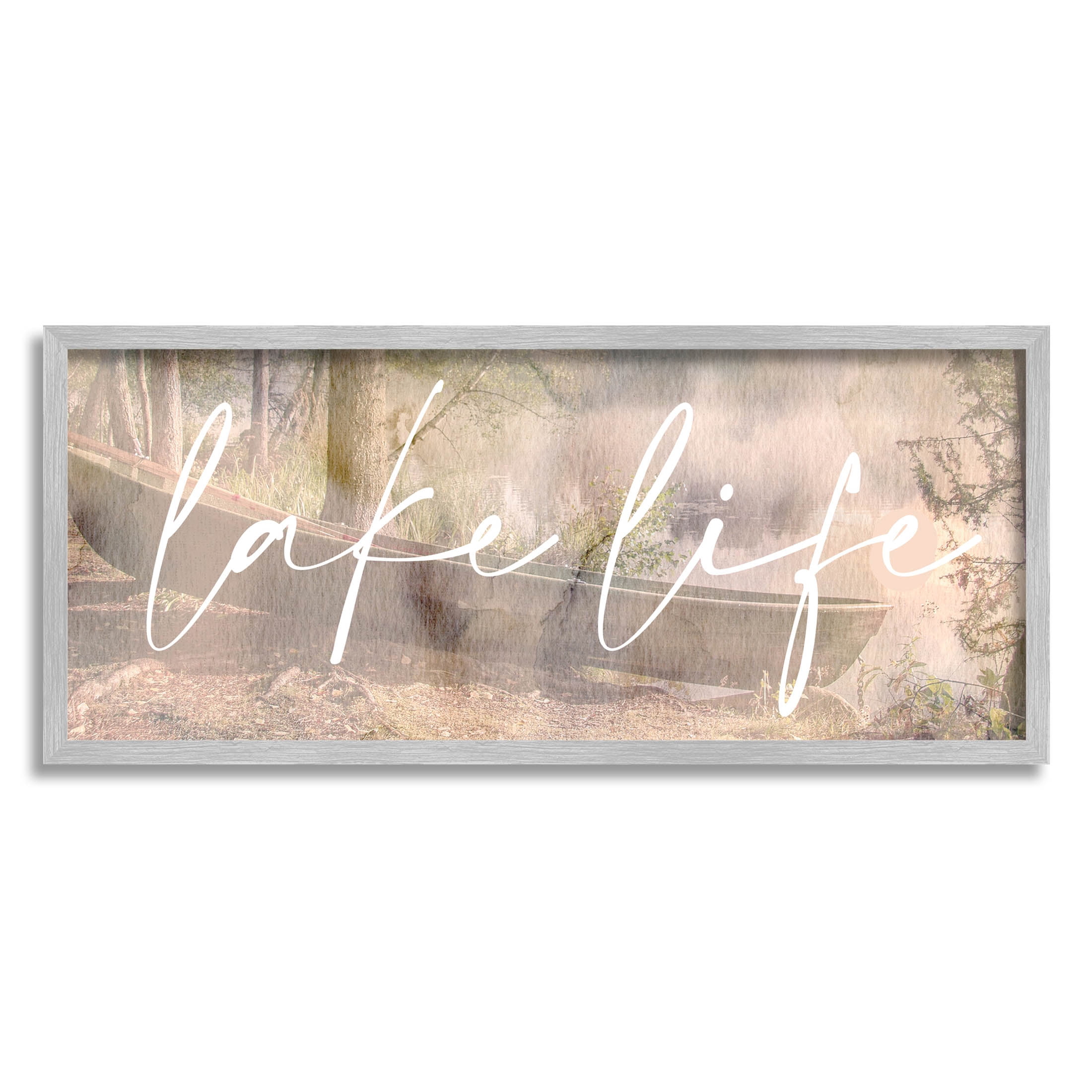 Lake Life Forest Nature Canoe Landscape Graphic Art Gray Framed Art Print Wall Art