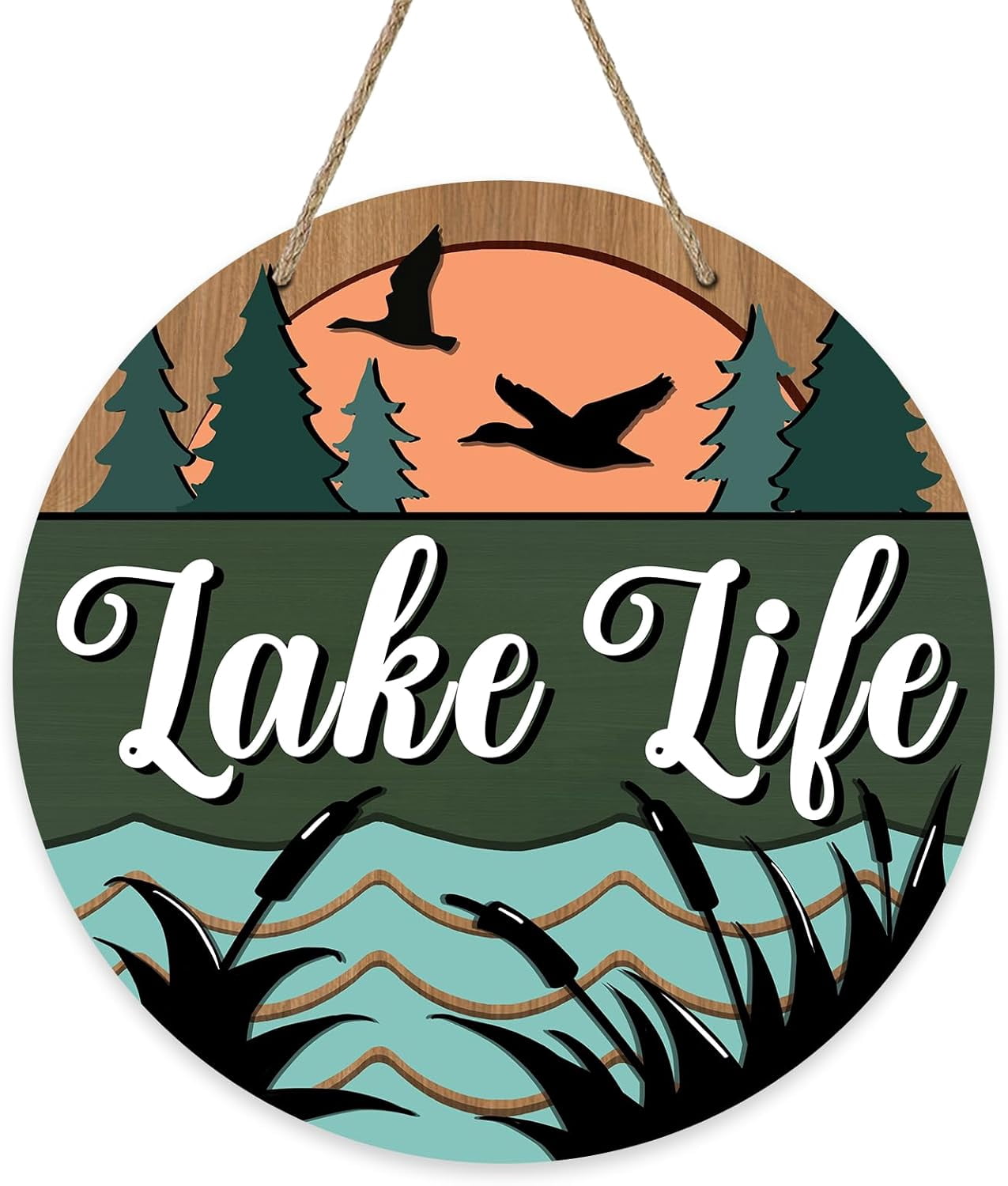 Lake Life Front Door Sign, Lakehouse Pine Tree Birds Duck Hunting Wood ...