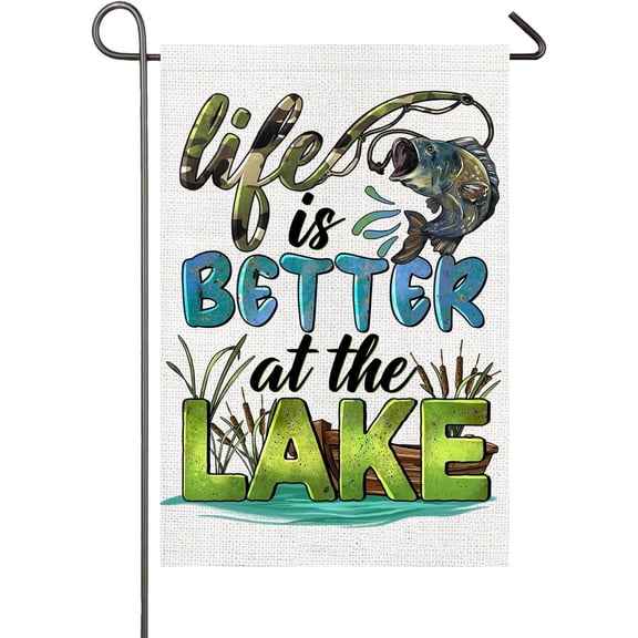 Lake Life Garden Flag Camo Fishing Camping Double Sided Yard Flag 12x18 Inch Outdoor Lakeside House Summer Holiday Decor