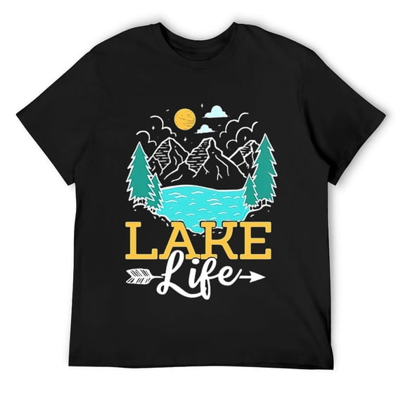 Lake Life, Outdoor and Nature Themed Design, Camping, Men T Shirt Black