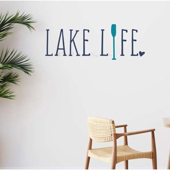 Lake Life Paddle Oar Vinyl Wall Art - Beach Decorations for Home - Lakehouse Quote Decals for Wall - Cabin Matte Vinyl Wall Decal Sayings for Wall Decor, 33x11-Inch, DeepBlue/Teal