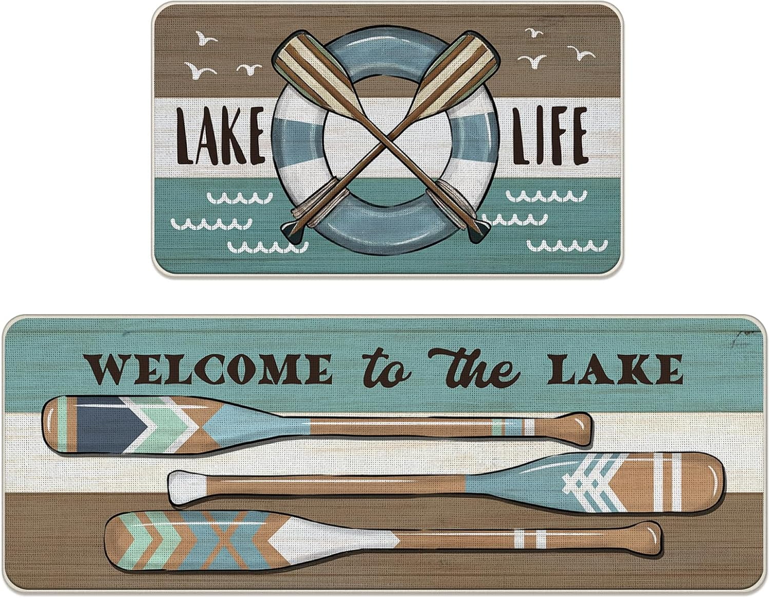 Lake Life Spring Summer Boat Paddle Kitchen Rugs Set of 2, Welcome to ...