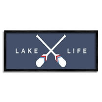 Lake Life Striped Oars Typography Graphic Art Black Framed Art Print Wall Art