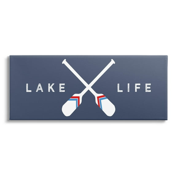 Lake Life Striped Oars Typography Graphic Art Gallery Wrapped Canvas Print Wall Art