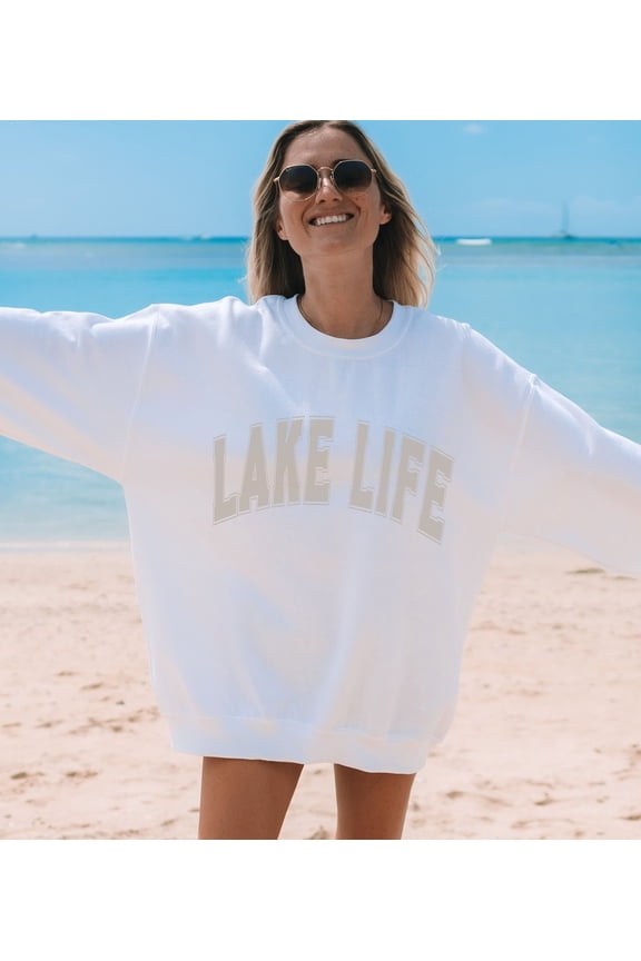 Lake Life Sweatshirt, Trendy Varsity Sweatshirt, Aesthetic College Crewneck, Oversized Minimalist Sweater, Vacation Lake Bum Summer Crewneck All Size S-5Xl