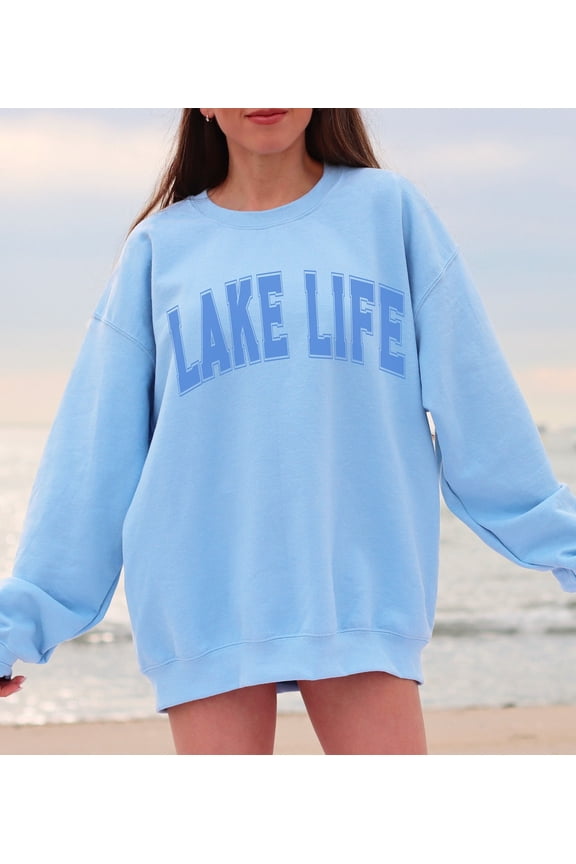 Lake Life Sweatshirt, Trendy Varsity Sweatshirt, Aesthetic College Crewneck, Oversized Minimalist Sweater, Vacation Lake Bum Summer Crewneck Tshirt All Size S-5XL