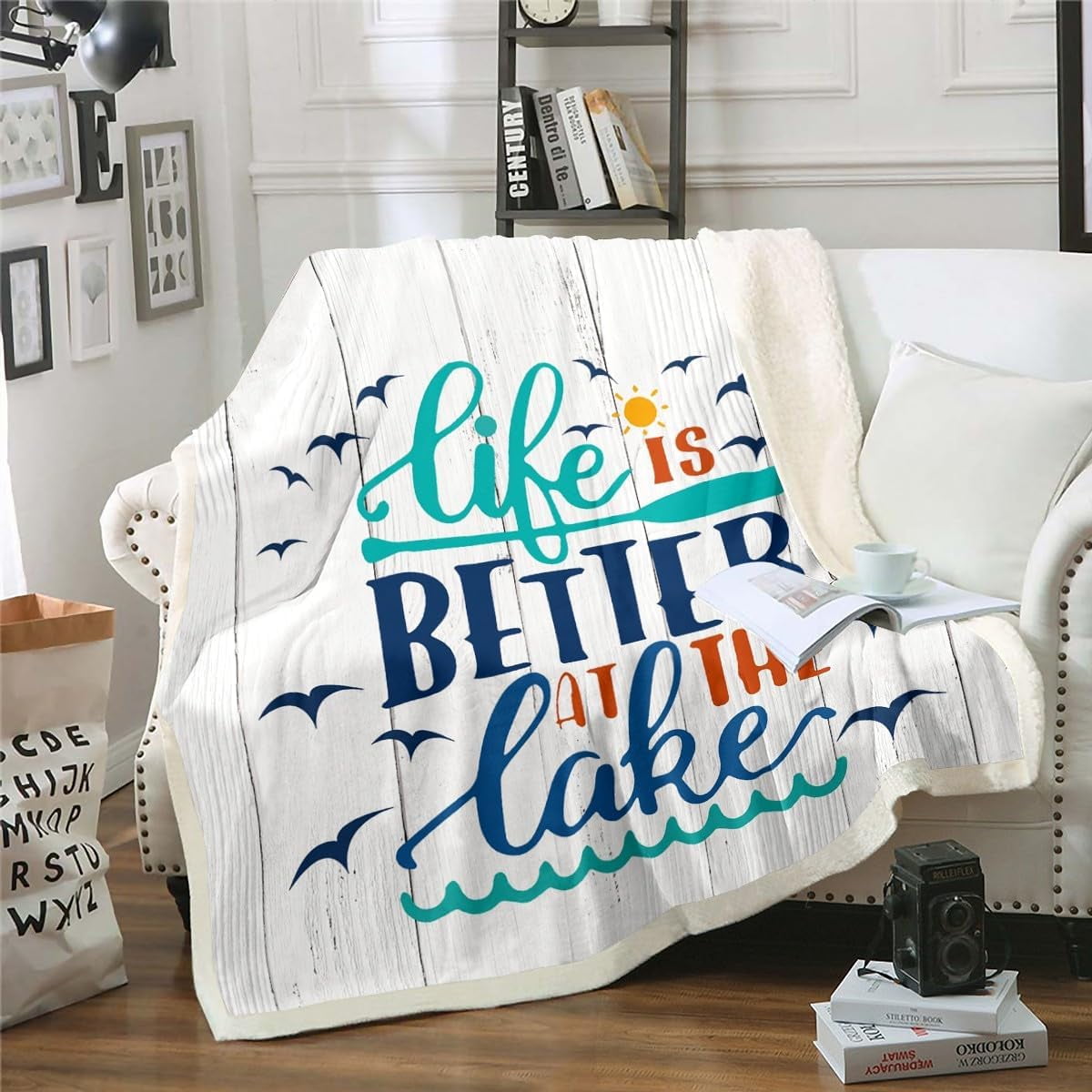Lake Life Throw Blanket Ocean Seagull Fleece Blanket For Adults Women