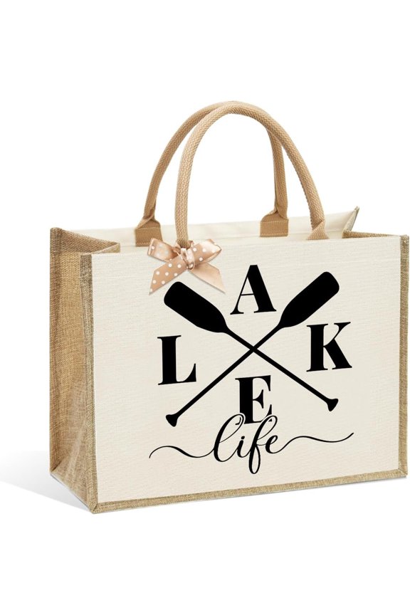Lake Life Tote Bags for Women | Water-Resistant Beach Totes | Lake House Gifts for Mom/Wife