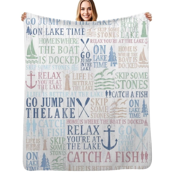Lake Life Tree Boat Paddle Lighthouse Fish Pattern Flannel Blanket Warm Soft Bedding Throws Winter Camping Chair Sofa Bed