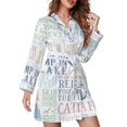 thumbnail image 1 of Lake Life Tree Boat Paddle Lighthouse Fish Pattern Night Robe Long Sleeve V Neck Robe With Belt Women's Sleepwear Dresses, 1 of 9
