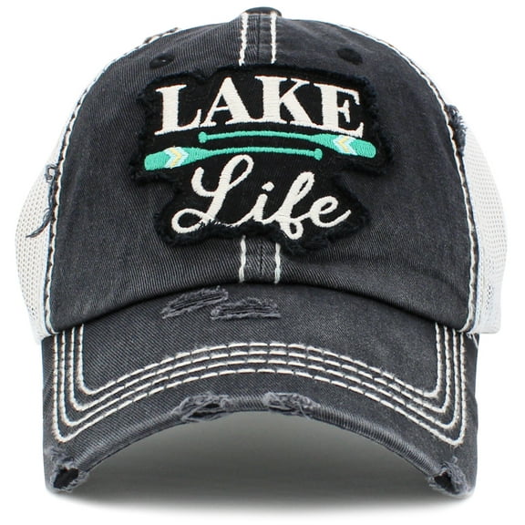 Lake Life Washed Vintage Ballcap with Mesh Back Trucker Hat Womens Distressed