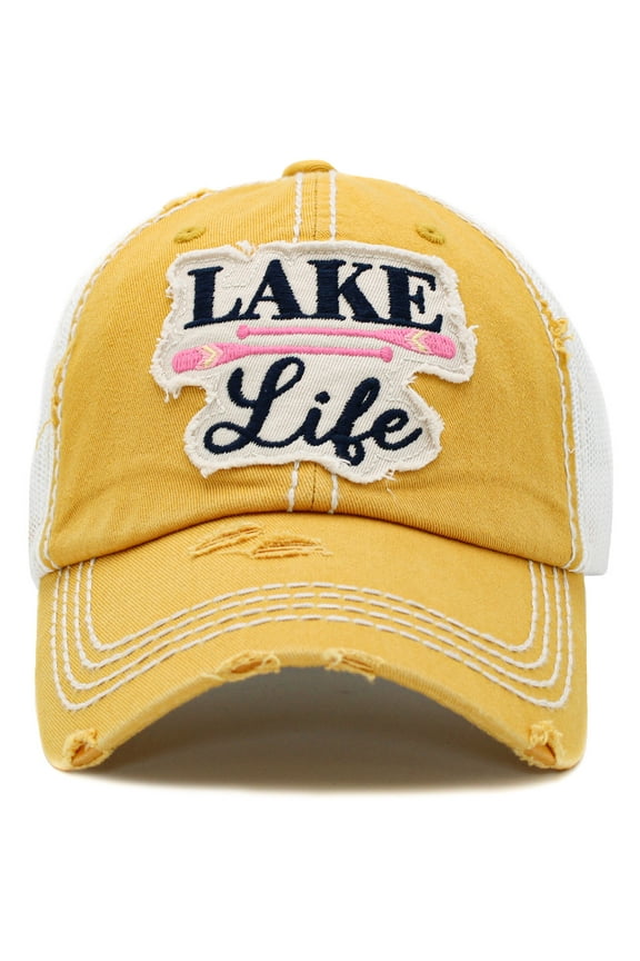 Lake Life Washed Vintage Ballcap with Mesh Back Trucker Hat Womens Distressed