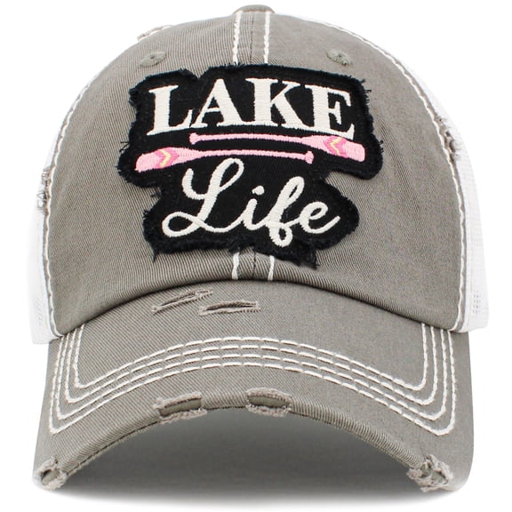 Lake Life Washed Vintage Ballcap with Mesh Back Trucker Hat Womens Distressed