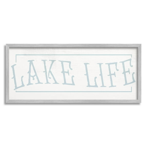 Lake Life Woodsy Cabin Sign Typography Graphic Art Gray Framed Art Print Wall Art