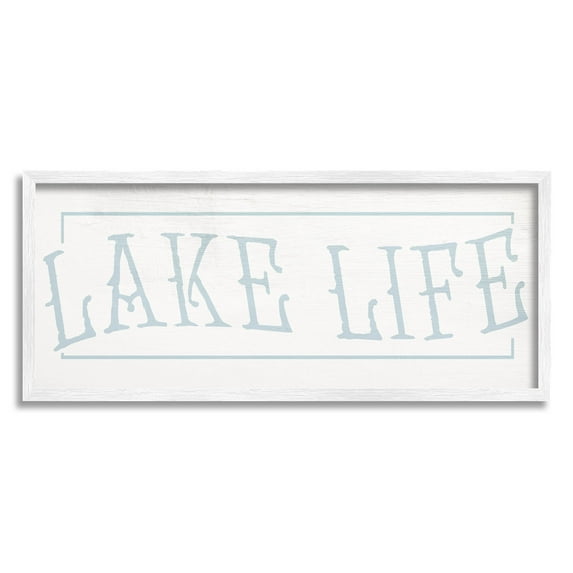 Lake Life Woodsy Cabin Sign Typography Graphic Art White Framed Art Print Wall Art
