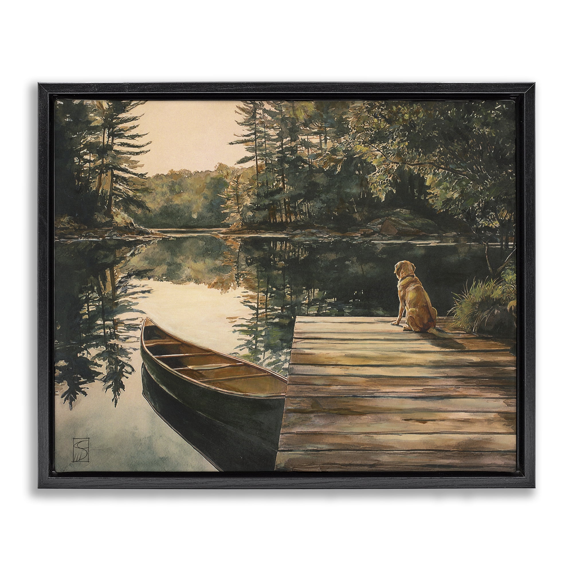 Lake Life at Sunset Black Framed Floater Canvas Wall Art, design by Sara Culpepper