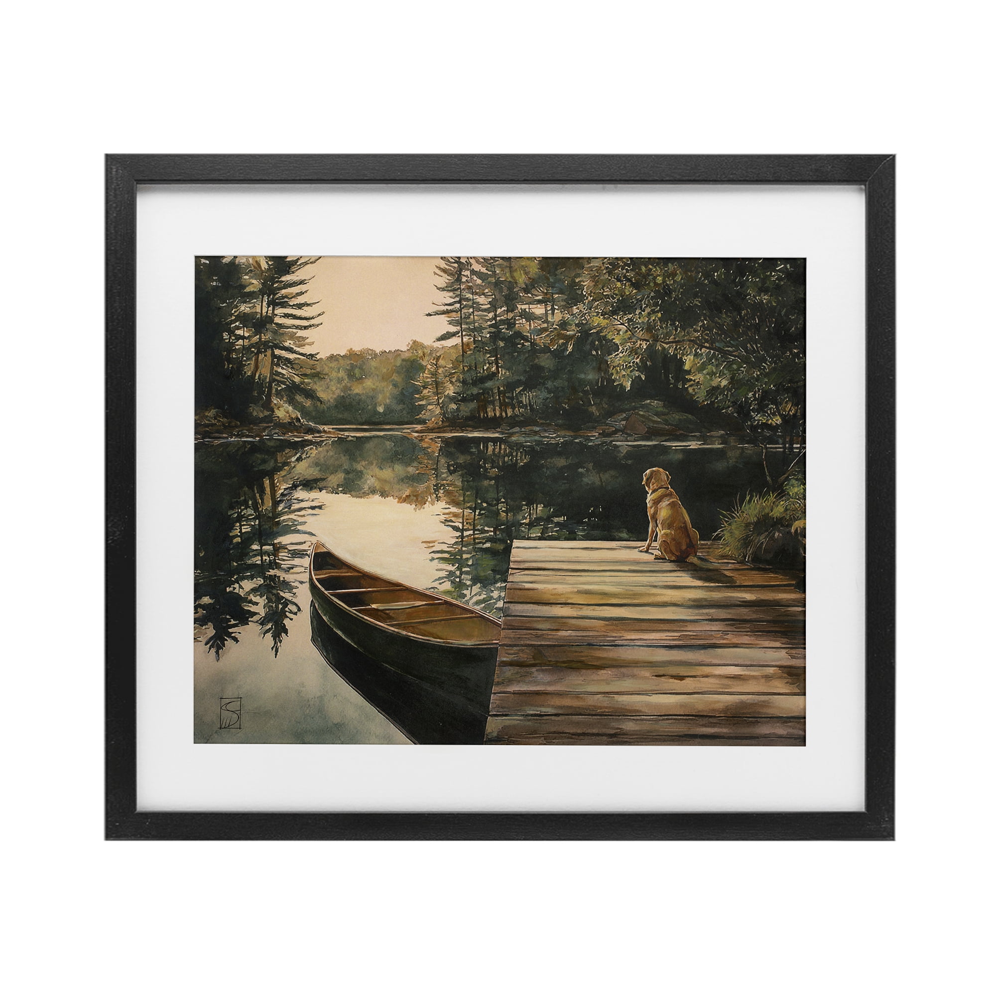 Lake Life at Sunset Black Framed Print Under Glass, design by Sara Culpepper