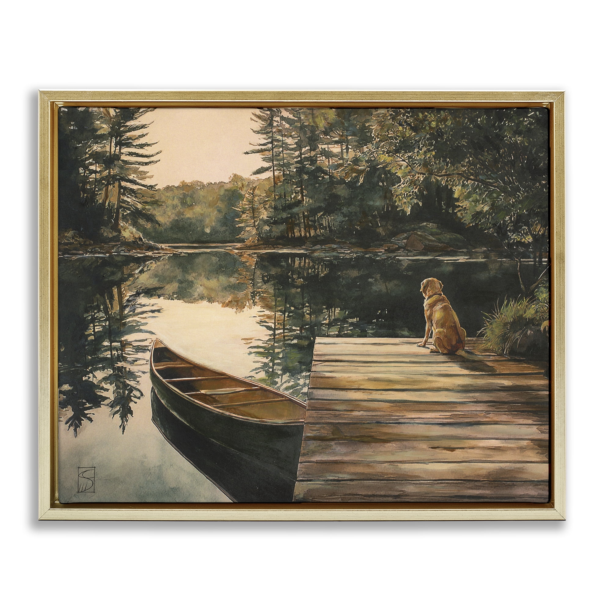 Lake Life at Sunset Gold Framed Floater Canvas Wall Art, design by Sara Culpepper