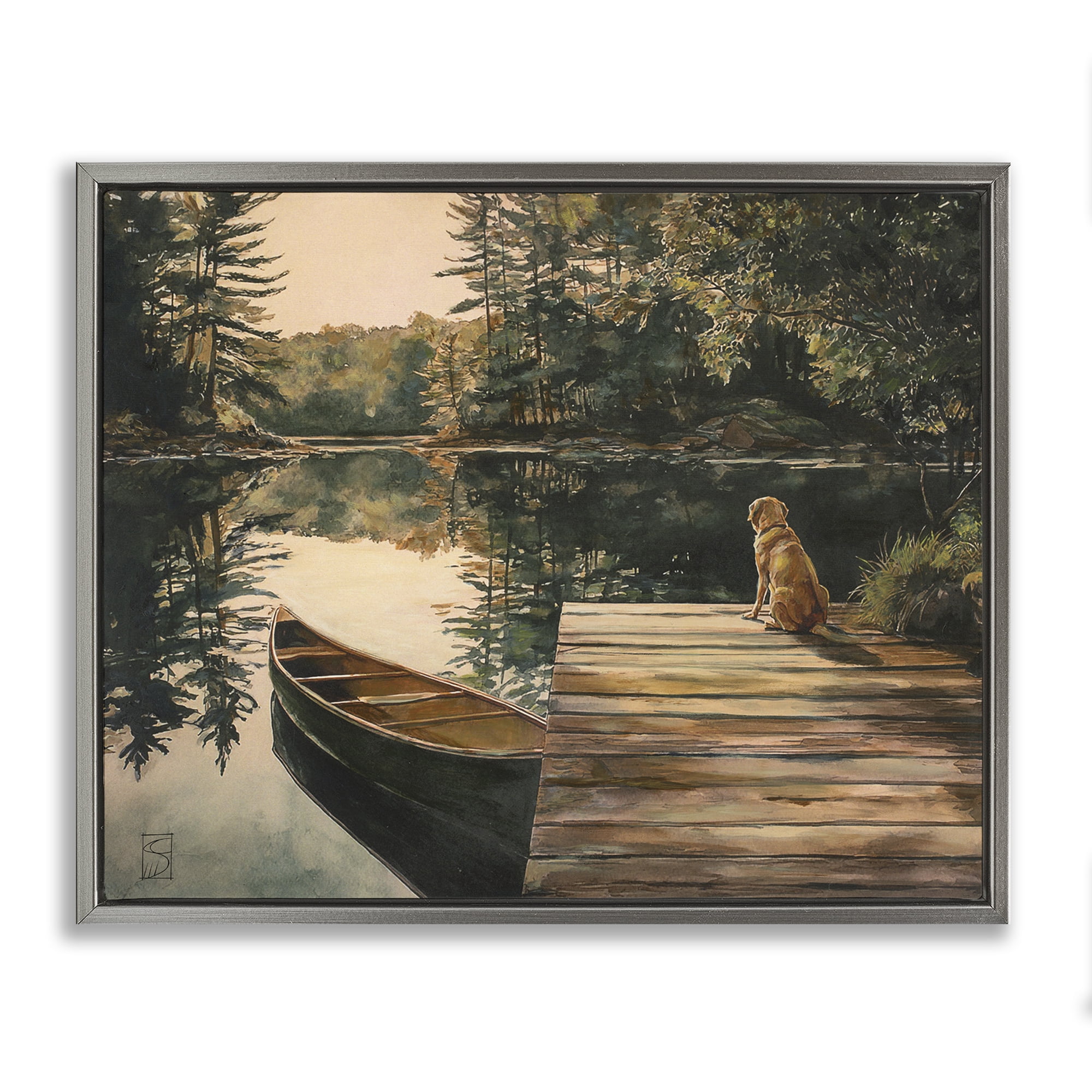 Lake Life at Sunset Gray Framed Floater Canvas Wall Art, design by Sara Culpepper