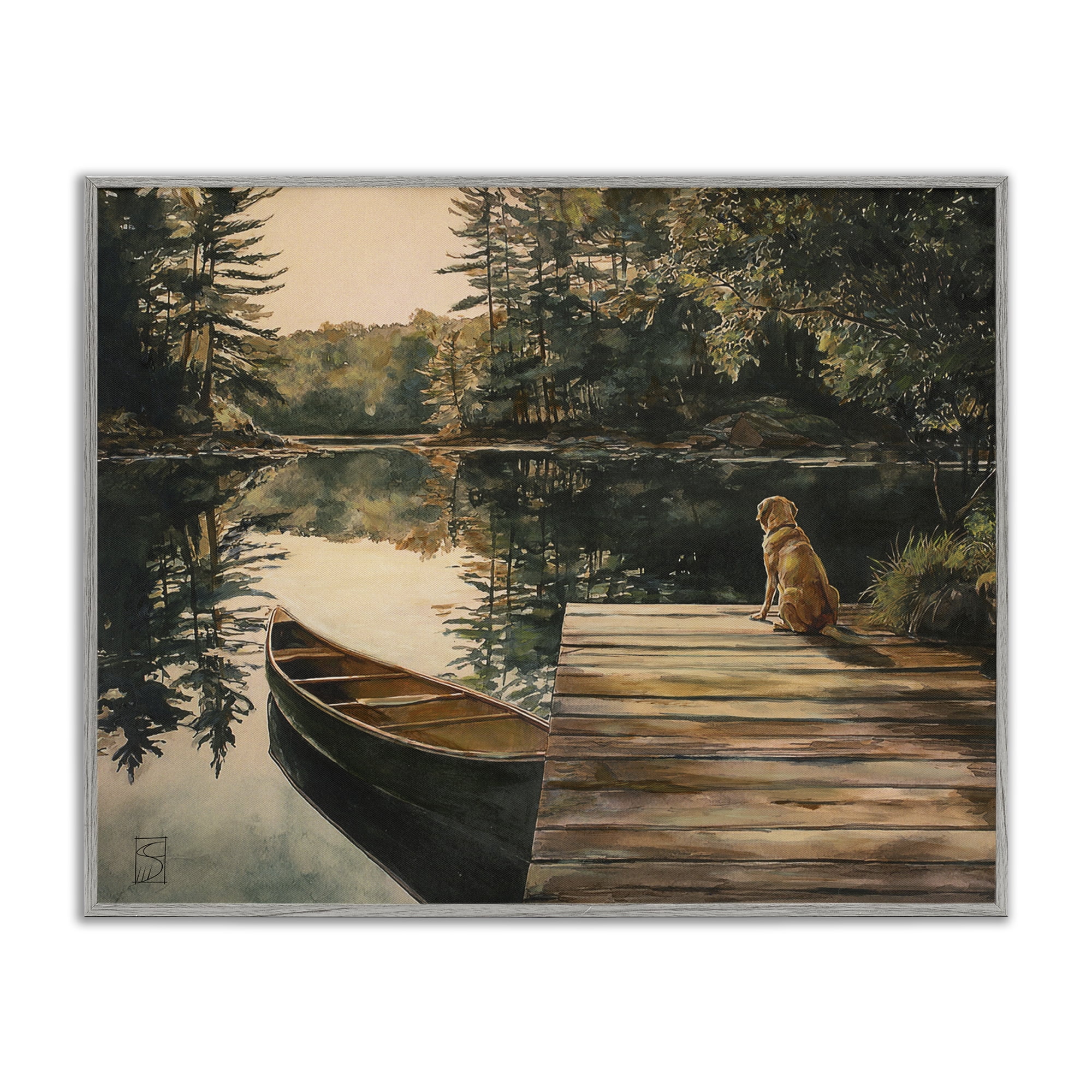 Lake Life at Sunset Gray Framed Giclee Art, design by Sara Culpepper