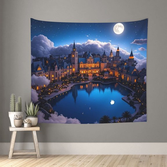 Lake Light Tapestry Colorful Wall Hanging For Bedroom Dorm Living Room Decoration 60*51 Inches Wall Christmas Tree Dreams