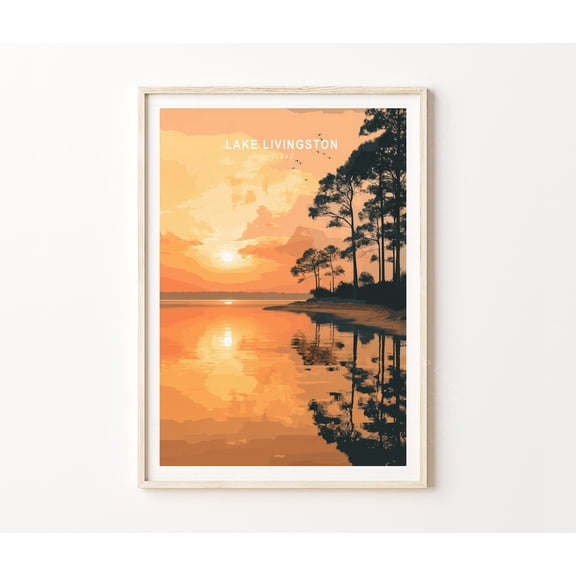 Lake Livingston Texas Sunset Reflection Nature Wall Art, Unframed Canvas 12x16in