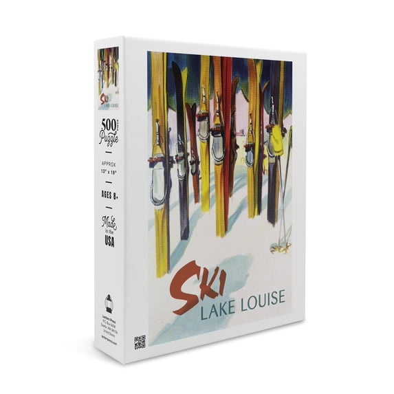 Lake Louise, Canada, Ski, Colorful Skis (19x27 inches, Premium 500 Piece Jigsaw Puzzle for Adults and Family, Made in USA)