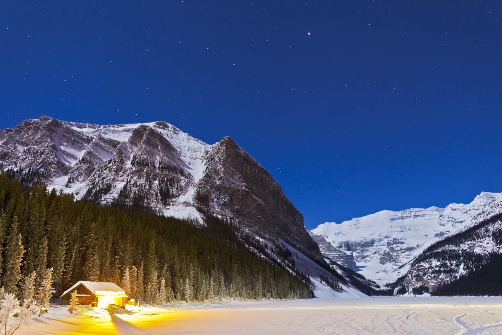 Lake Louise on a clear night in Banff National Park Alberta Canada Canvas Art - Alan DyerStocktrek Images (35 x 23)
