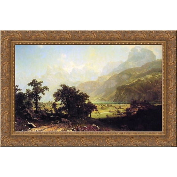 Lake Lucerne, Switzerland 24x18 Gold Ornate Wood Framed Canvas Art by Bierstadt, Albert