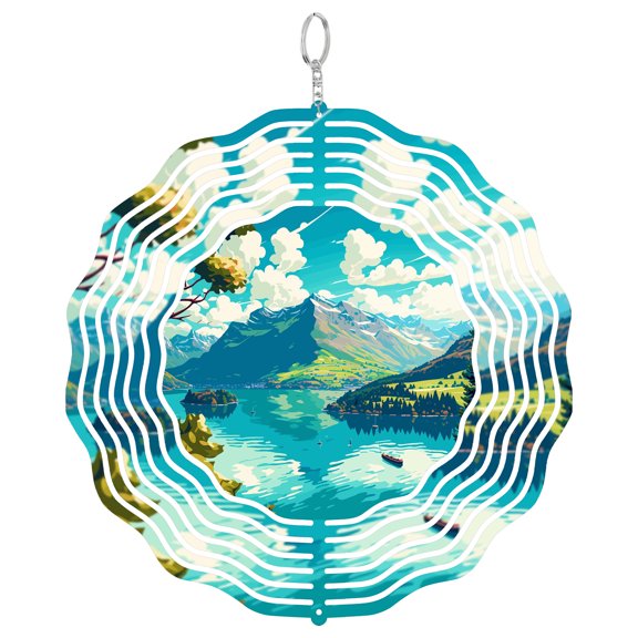 Lake Lucerne View 3D Wind Spinner Swiss Water Scene Metal Art